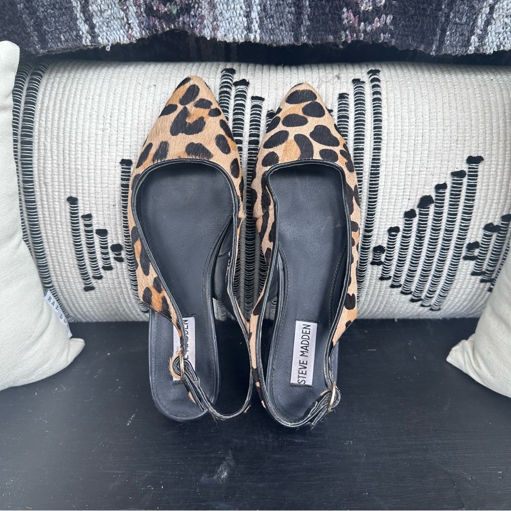 Steve Madden Leopard Cow Hair Pointed Slingback Flats sz 6.5